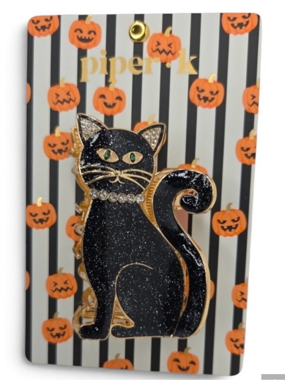 Piper K Sparkling Black Glitter Cat Gold Tone Metal Claw Clip